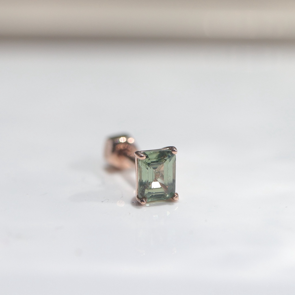 14K 綠色藍寶石鎖珠耳環(單個) K金 耳環