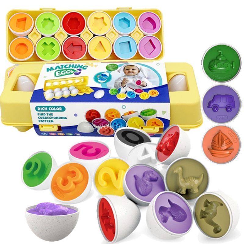聰明蛋 雞蛋配對 雞蛋 形狀配對 顏色配對 一盒12入 益智玩具 兒童玩具 幾何圖形 交通工具