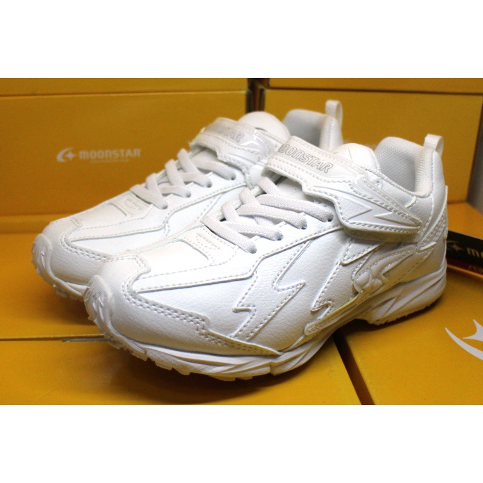 【艾莉絲童鞋】MoonStar日本月星機能競速鞋-私校必備全白運動鞋(2E)-防水材質(SSJ7561)