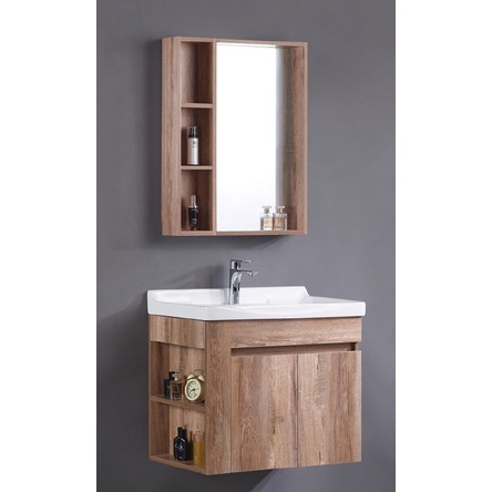 【洗樂適衛浴】 70公分PVC發泡板雙門木紋浴櫃組 58公分木紋開放鏡櫃