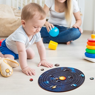 【櫟趣玩具屋】拼圖星球拼圖太陽系配對板托盤益智遊戲木製玩具工藝品