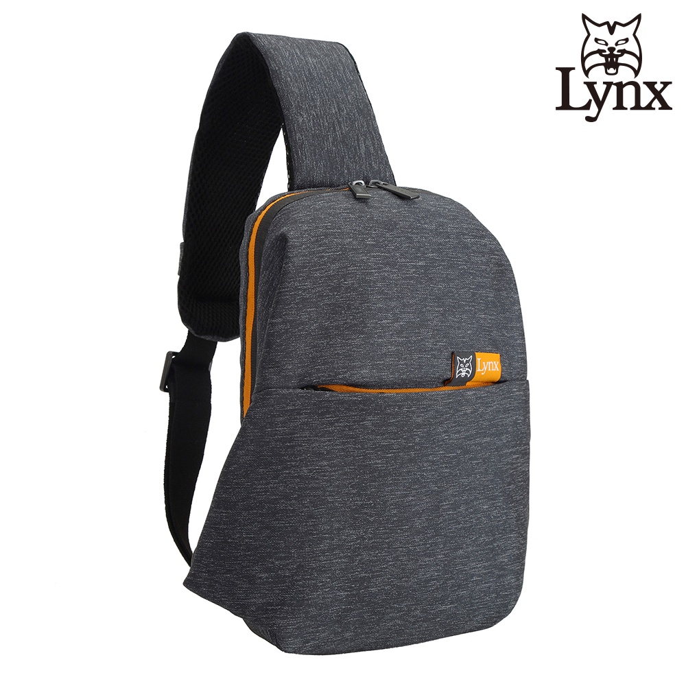【Lynx】美國山貓流行線條多隔層機能防潑水尼龍布包單肩包 胸包 流線灰 LY39-1101-97