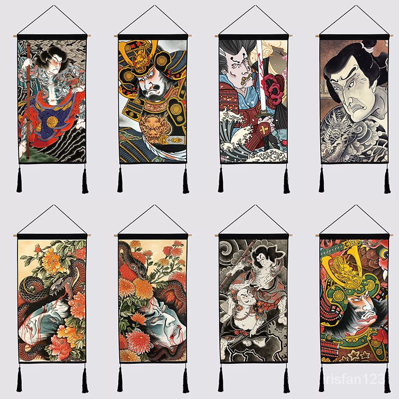 紋身 刺青#紋身掛布浮世繪背景布掛毯墻布掛畫客廳墻壁定制日本武士日式掛畫