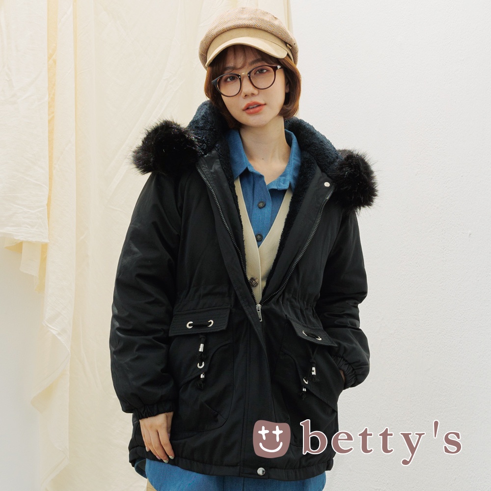 betty’s貝蒂思(15)內絨毛連帽鋪棉外套(黑色)