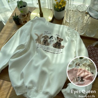 [Eyes Queen]現貨 兔子大學T 玩偶好朋友時光大學T 趣味卡通加絨上衣 兔子小狗加絨T恤 長袖加絨T恤 T恤
