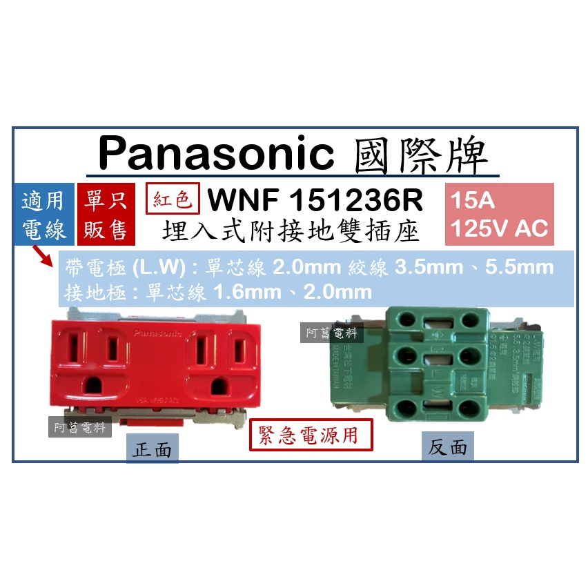 國際牌 Panasonic 星光 WNF151236R 附接地雙插座 雙插座 紅色 無蓋板 5.5mm絞線【另售國際蓋板