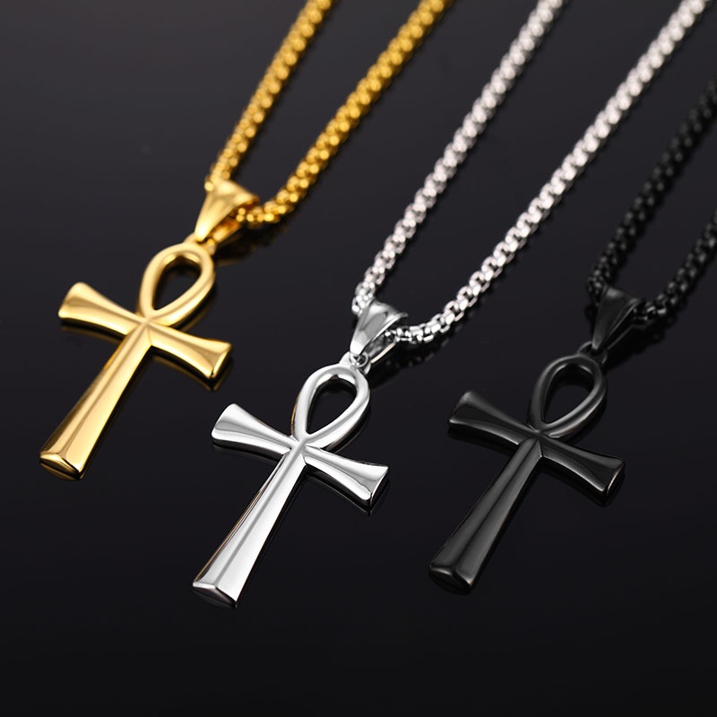 男女十字架項鍊簡約不銹鋼古埃及安卡十字架吊墜項鍊飾品