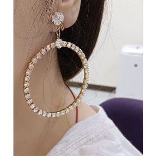 Bling Bling水鑽大圈圈耳環，單鑽耳環