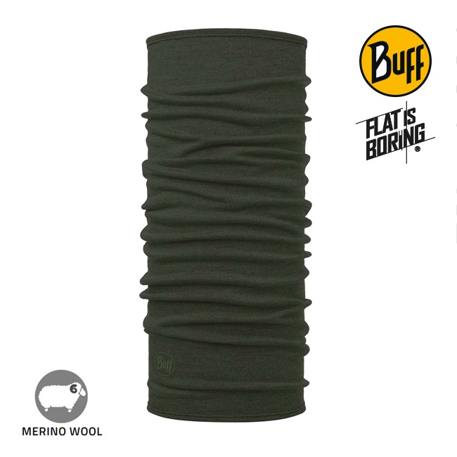 【BUFF】保暖織色-美麗諾羊毛頭巾250g (橄欖綠) Merino Wool頭巾 | BFBB2NAL8148-F