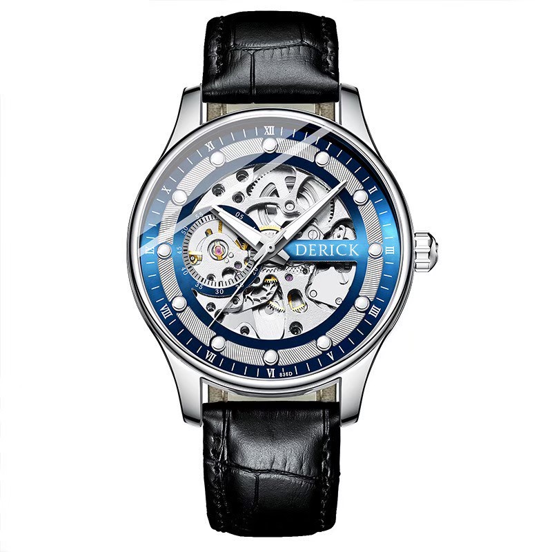 Derick 德理克 男手錶   指針式 機械錶 自動上鍊 金屬錶款 鏤空機械 夜光刻度 羅馬刻度 皮帶錶 禮物