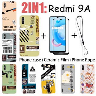 2 合 1 Redmi 9A 手機殼帶鋼化玻璃陶瓷膜螢幕保護膜時尚系列