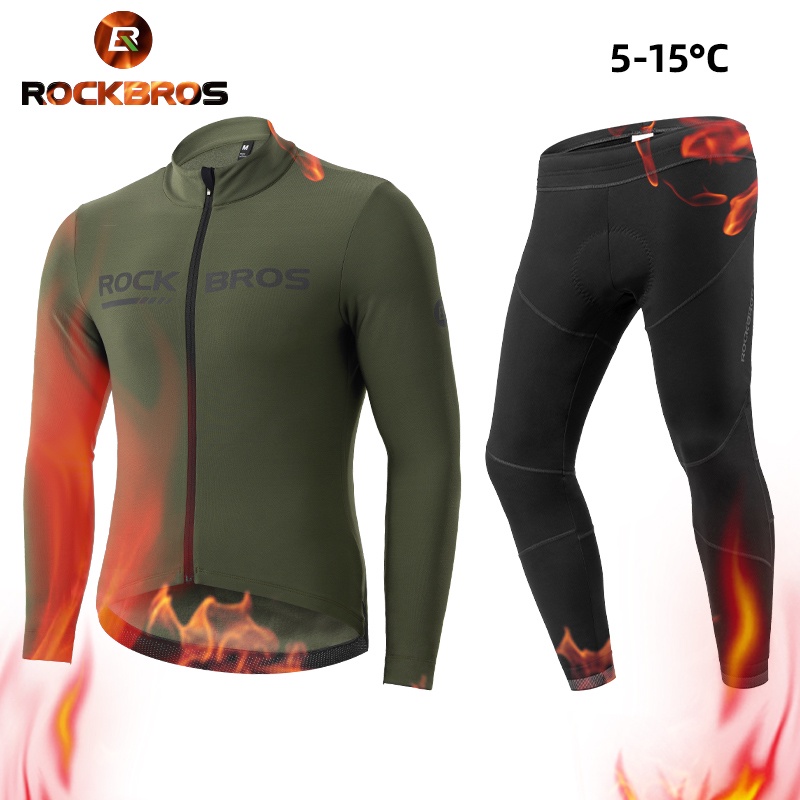 Rockbros 自行車球衣冬季保暖羊毛騎行夾克套裝山地車自行車外套自行車服裝長袖套裝 Ciclismo