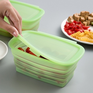 連蓋矽膠折疊保鮮盒 蔬果保鮮盒 午餐盒矽膠折疊便當盒飯盒 可伸縮保鮮盒