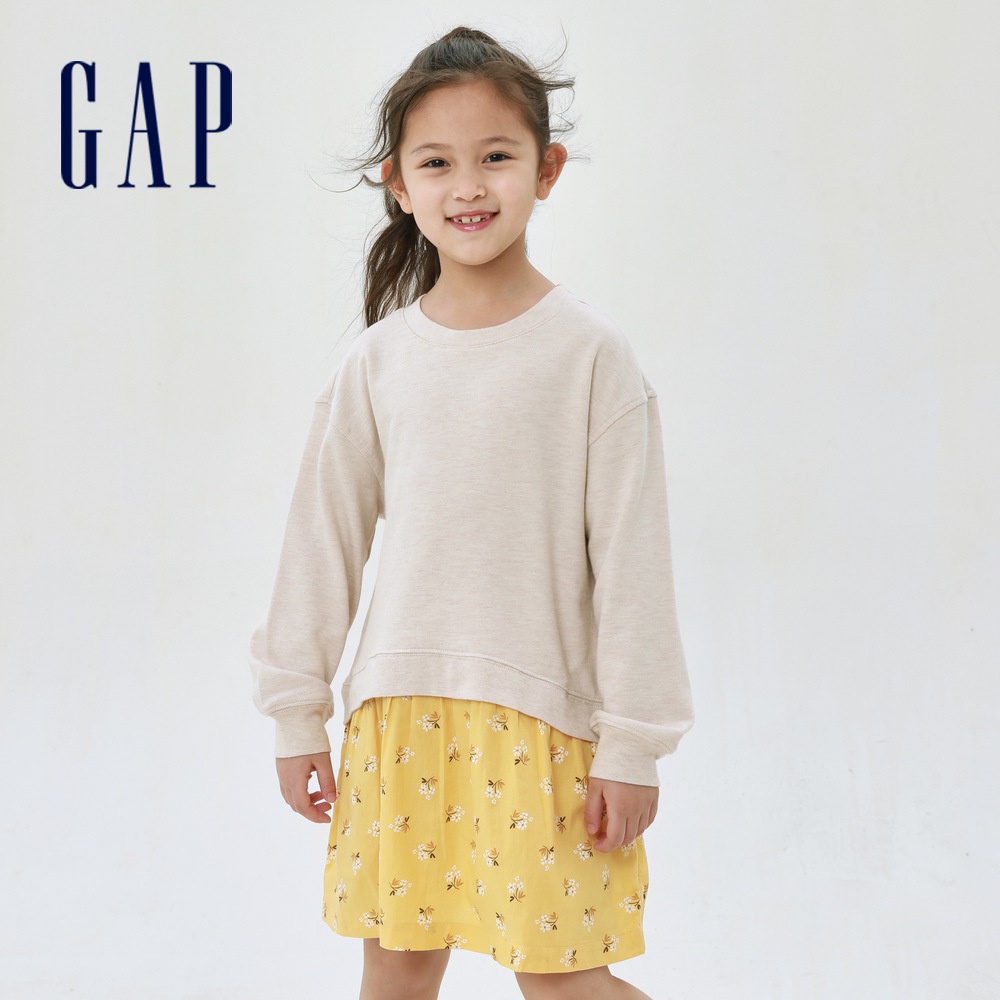 Gap 女童裝 假兩件拼接洋裝-黃色碎花(445266)