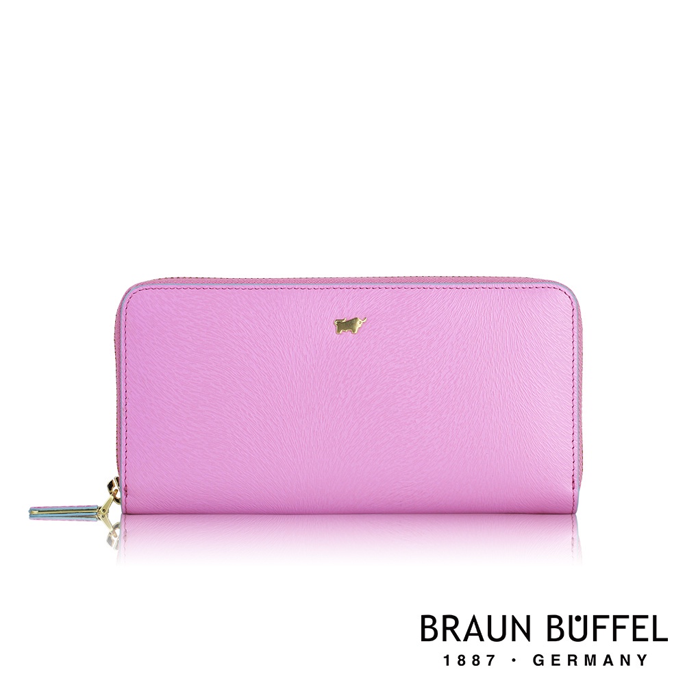 【BRAUN BUFFEL 德國小金牛】台灣總代理 奧菲莉亞-F8卡拉鍊長夾-珠光紫色/BF682-602-VIO