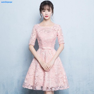 ⊙✌♠粉色小晚禮服女仙氣學生短款小個子伴娘服平時可穿宴會主持連衣裙