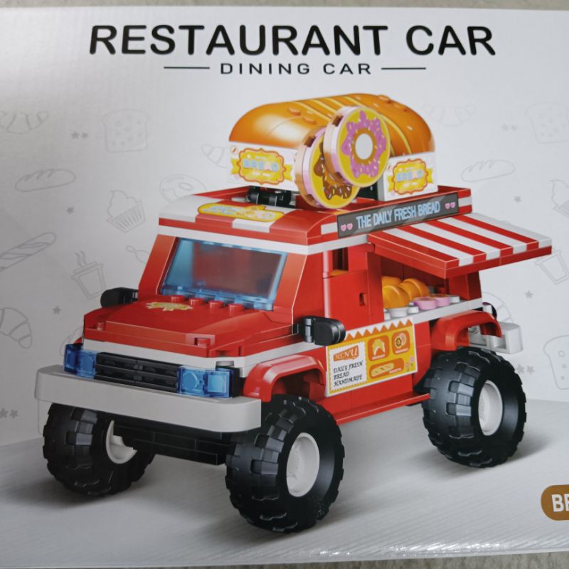Ax7 餐廳車 積木 外賣車 行動 餐車 麵包車 甜點車 積木 模型 外賣 胖卡 家家酒
