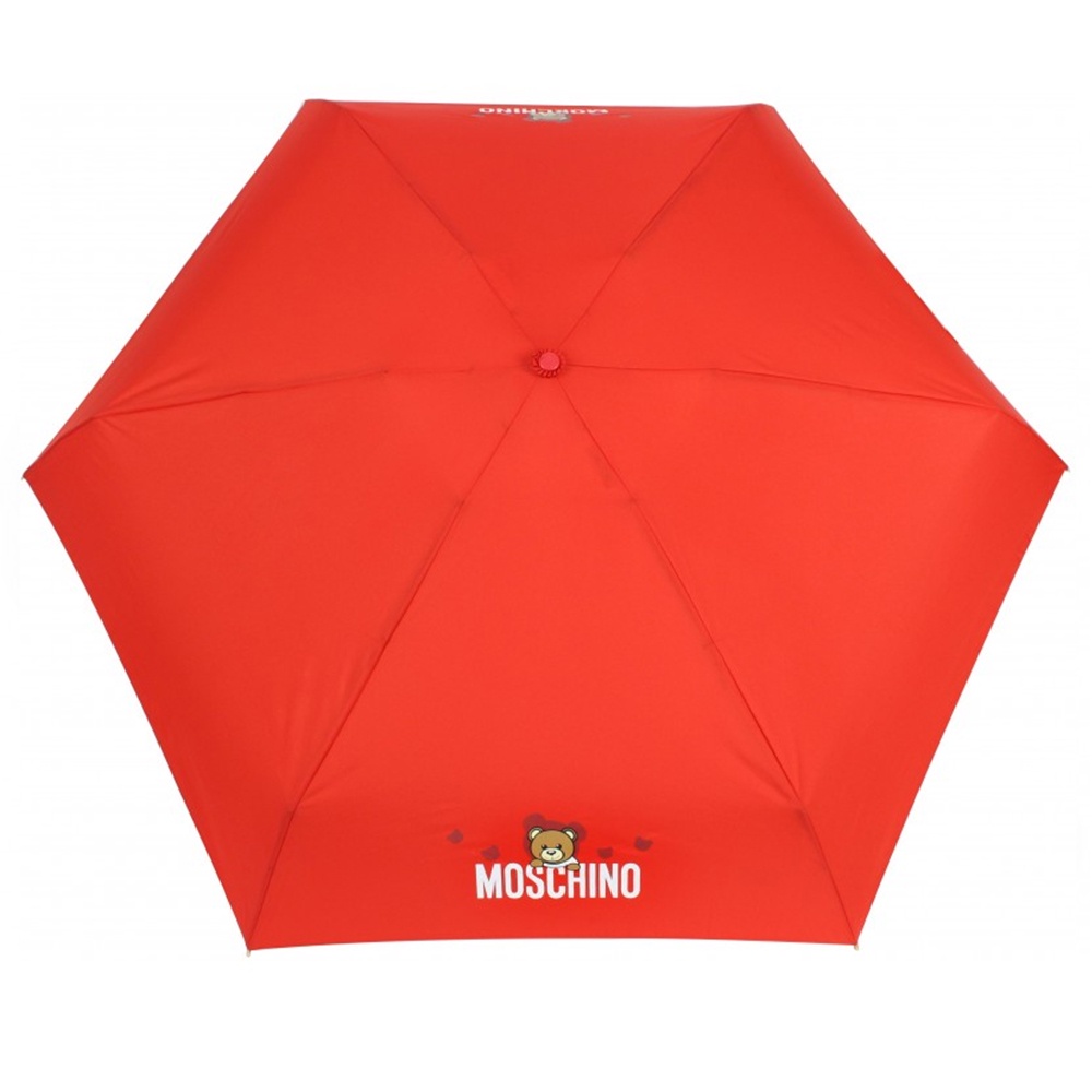 (福利品)MOSCHINO 小熊圖案折疊晴雨自動傘-紅色