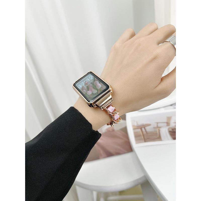 優雅小香風 Redmi 手環 Pro 金屬牛皮錶帶 + 金屬框 紅米手環Pro 替換錶帶 Redmi手環Pro 替換腕帶
