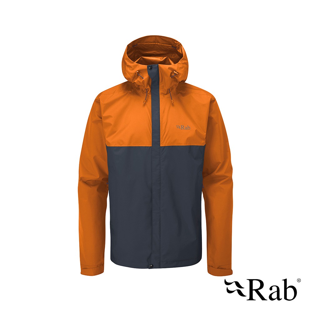 【英國 RAB】Downpour Eco Jacket 輕量防風防水連帽外套 男款 橙橘/鯨魚灰 #QWG82