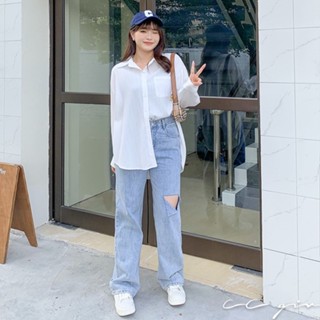 CCGIRL中大尺碼 空氣感壓紋寬鬆長袖襯衫上衣-共2色- 適L～5L《 31578 》大尺碼女裝 中大尺碼襯衫