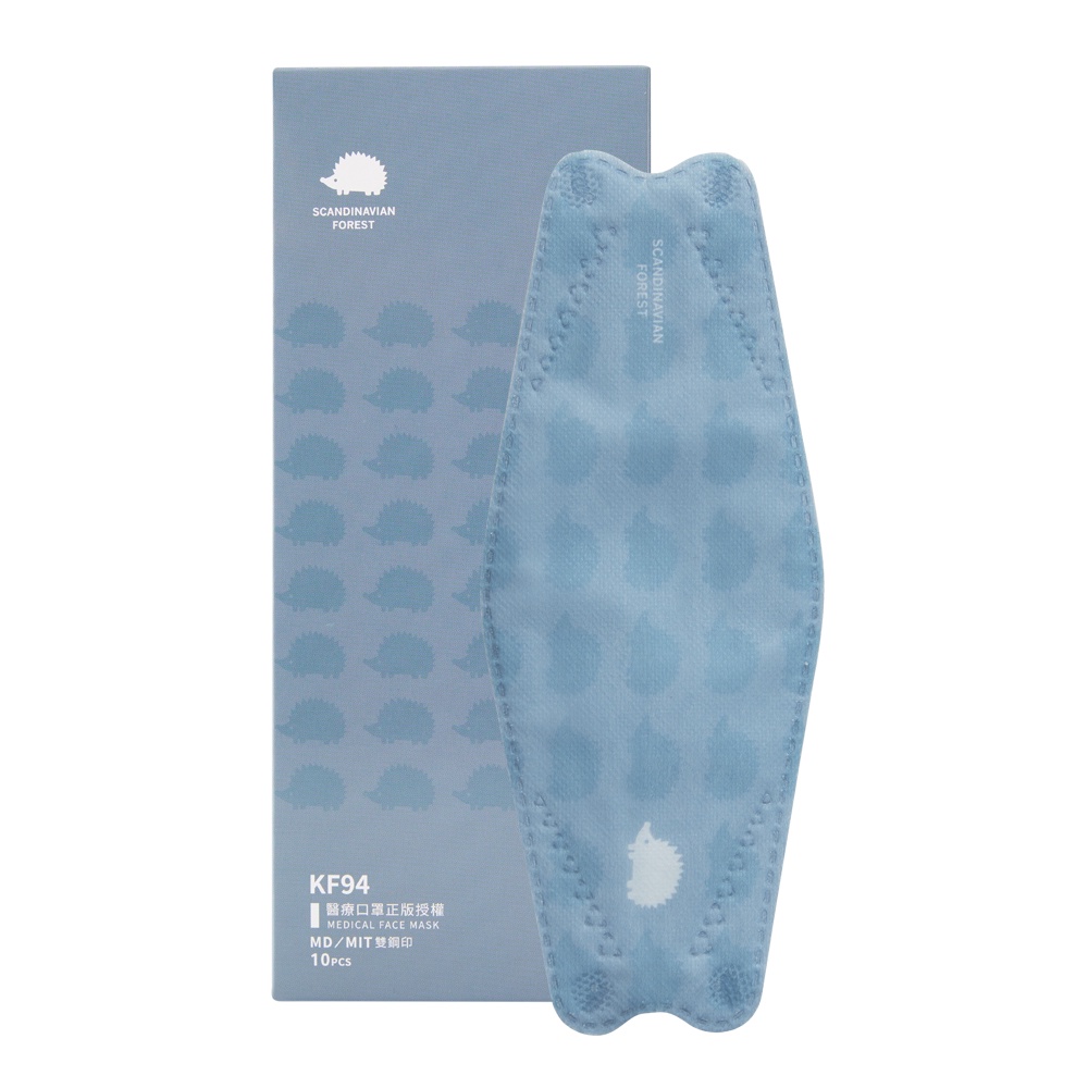 【立體口罩】北歐小刺蝟KF94韓版立體醫療口罩10片/30片-北歐石灰藍