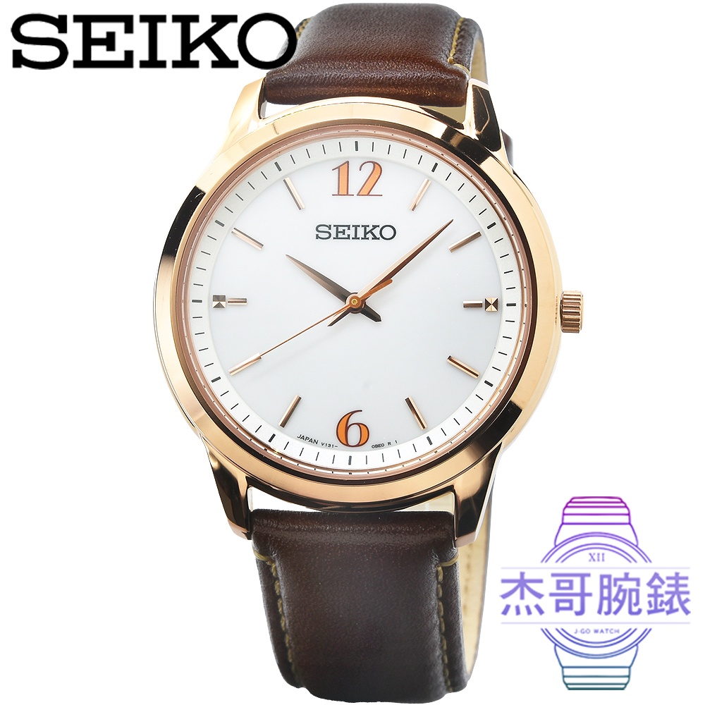 【杰哥腕錶】SEIKO精工太陽能時尚皮帶男錶-白面玫瑰金框 / SBPL030