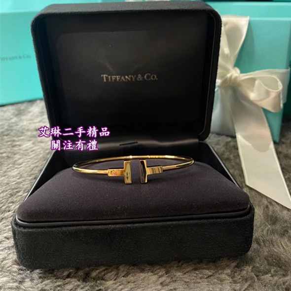 『艾琳二手』TIFFANY &amp; Co. 蒂芙尼 T系列 18k玫瑰金 雙T開口窄版手鐲 手環 現貨