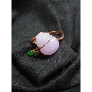🌸極上珠寶🌸 天然翡翠a貨 18K玫瑰金750（厚k金）鑲泛光冰芙蓉種粉紫羅蘭翡翠［葫蘆/福祿］戒指