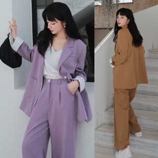【Hana時尚】學院風紫色西裝套裝女 春秋新款oversize氣質西服職業兩件套 5031