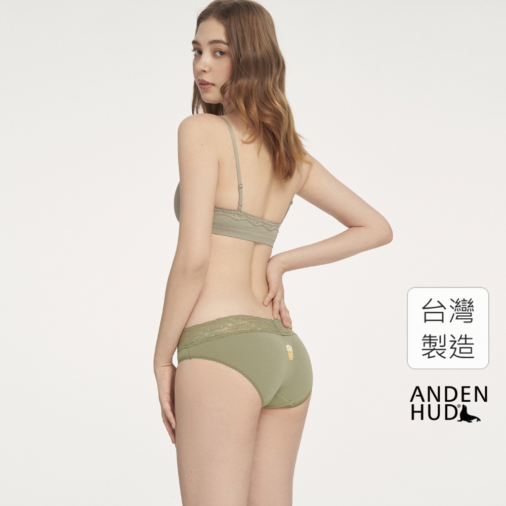 【Anden Hud】秋日暖陽．V蕾絲低腰三角內褲(苔蘚綠-橘子氣泡) 台灣製