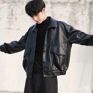 【精品男裝】複古青年帥氣軟皮衣男寬鬆韓版翻領機車服潮牌飛行員皮夾剋外套潮jioyh OL91