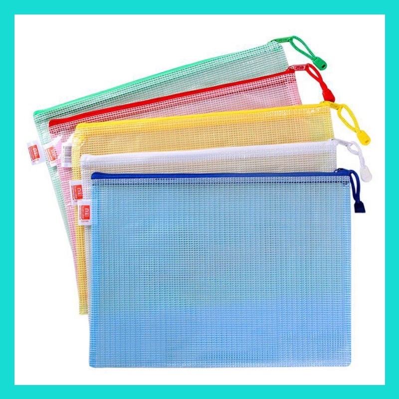 PVC文件袋網格拉鏈袋 透明防水辦公學生文具收納袋 A3、A4、A5、A6、B4、B6、B8