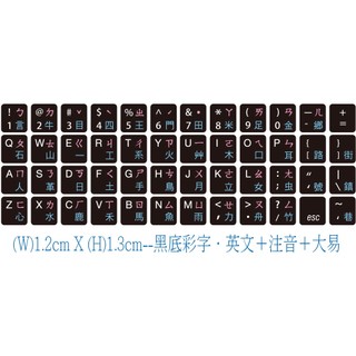 .ღ【綠光艸堂】訂製鍵盤貼紙．採客製化‧Macbook‧三星‧LG‧1.2x1.3cm‧黑底彩字‧英文＋注音＋大易