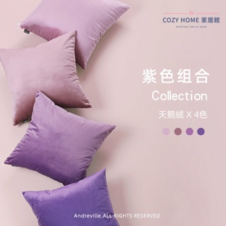 COZY HOME 抱枕 抱枕套 紫色系 天鵝絨抱枕 簡約風靠墊套 沙發靠墊 家用床上絨布靠枕 素色抱枕