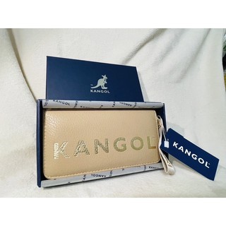 免運全新正品KANGOL🦘燙金字樣 原價$1480皮夾淺卡其長夾/斜背黑短夾小包（附背帶可拆式）