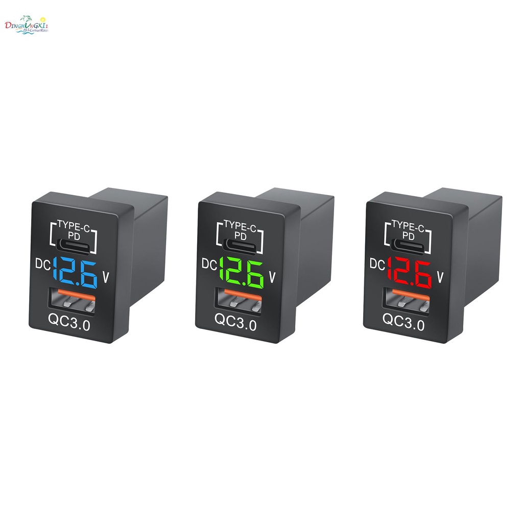 新款充電器 QC3.0 USB 車載充電器插座 PD Type-C 充電器, 帶 LED 數字電壓表, 用於新豐田快速充