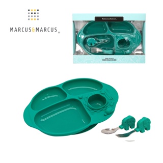 加拿大Marcus & Marcus - 動物樂園吸力分隔餐盤 + 手握學習叉匙組