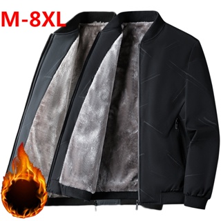 M-8XL 薄外套 刷毛保暖夾克 男士秋冬韓版潮流男裝上衣休閒立領 大尺碼外套