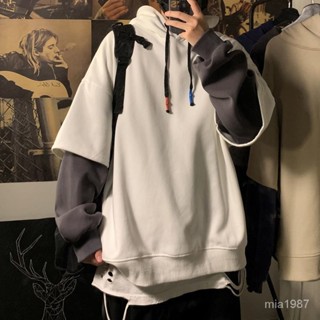 【精品男裝】假兩件衛衣男潮ins潮流寬鬆情侶裝連帽長袖鞦鼕加厚韓版學生外套jioyh IFWU