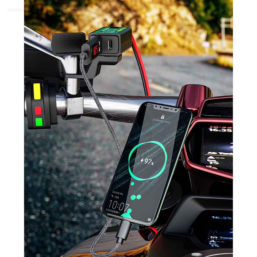 12v 24V SAE 插座摩托車 USB 充電器電壓表適用於摩托車踏板車手機 C 型端口