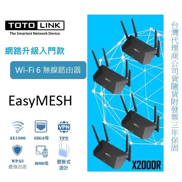 TOTOLINK X2000R Easy Mesh 網狀路由器 AX1500 Wifi 6 無線網路分享器 無線路由器