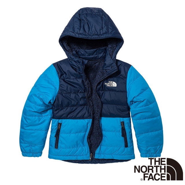 【The North Face】童 防潑水保暖雙面穿連帽鋪棉外套/機能性運動衫_藍色_7WOS