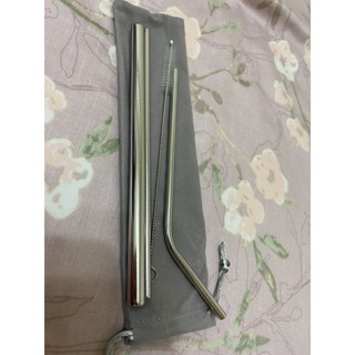 不鏽鋼吸管四件組 珍珠奶茶 彎腰吸管 吸管刷