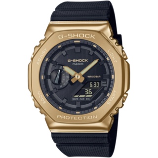 CASIO 卡西歐 G-SHOCK 時尚八角農家橡樹 金屬錶殼 雙顯手錶-黑x金 GM-2100G-1A9