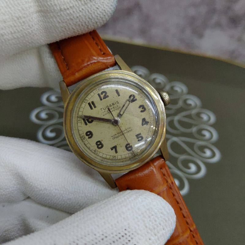 老古董錶 瑞士 得其利 TUGARIS 手上鍊機械錶 老錶 銅殻 小錶徑男女合適