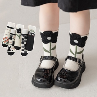 (5雙一組) 黑白貓咪直板中筒襪 短襪 襪子 兒童 女童 兒童 童裝 橘魔法 現貨【BB6223】