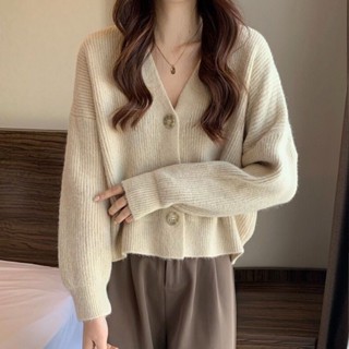 【HouShow】🏓臺灣有貨秋冬季上新款 韓國女生毛衣 針織衫 開衫 韓版針織外套短版外套冬天簡約 針織衫寬鬆針織毛衣