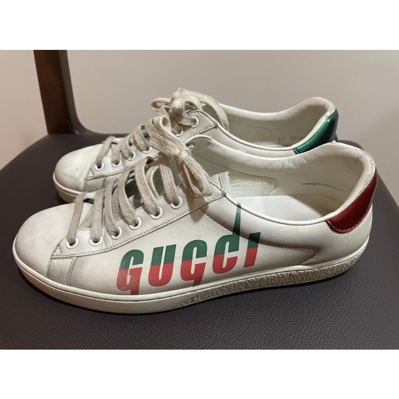 Gucci閃電仿舊小白鞋
