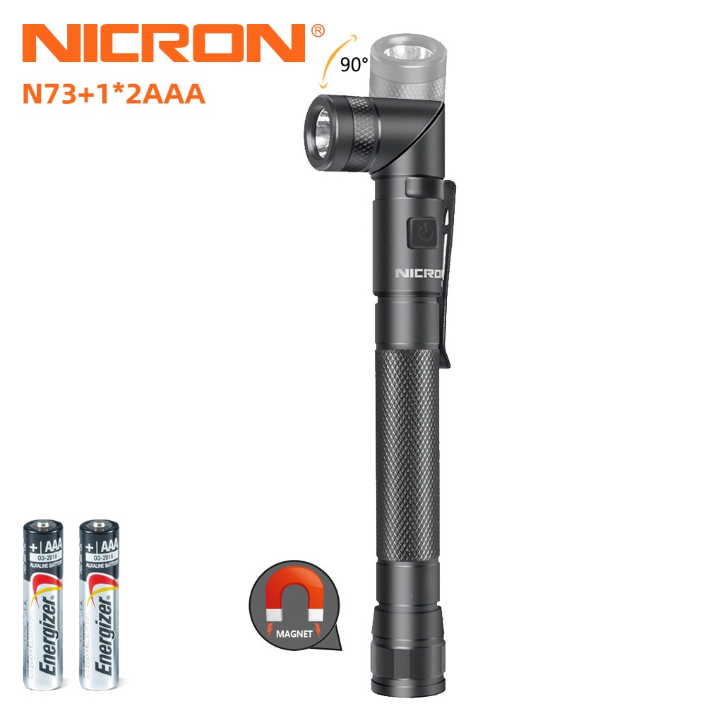 Nicron便攜手電筒 N73筆燈  90度扭頭手電筒 標配 AAA 150流明 鋁合金機身 防水手電筒 現貨